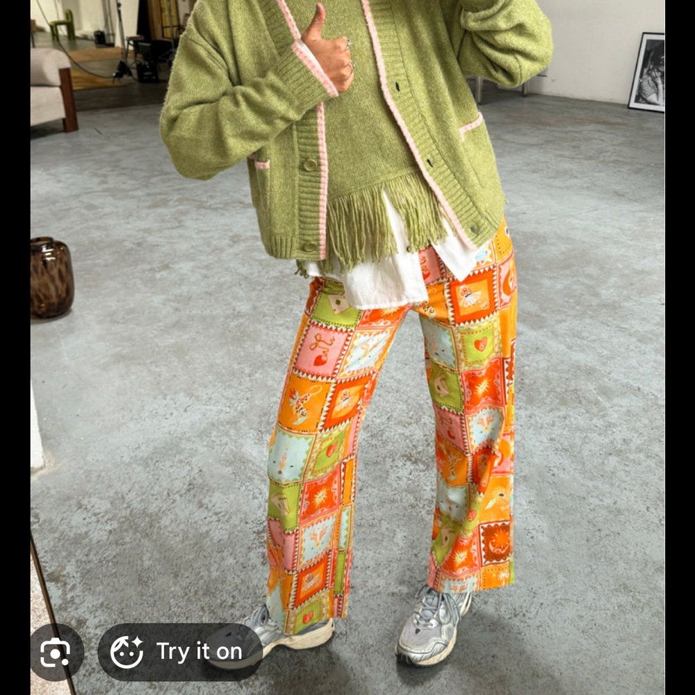 Never Fully Dressed Orange Multi Patchwork Wide-L… - image 1